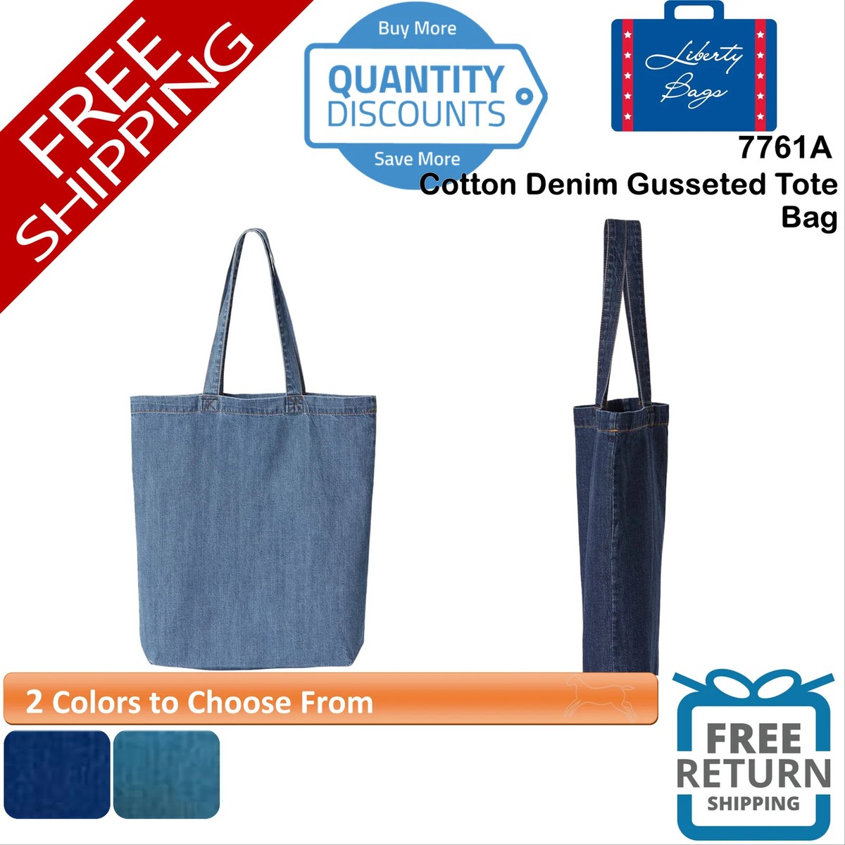 ? Liberty Bags Washed Cotton Denim Gusseted Tote Bag Shopping 