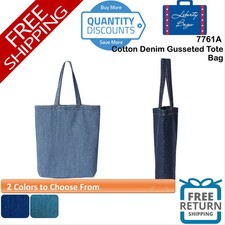    Liberty Bags Washed Cotton Denim Gusseted Tote Bag Shopping 15x16" 7761A
