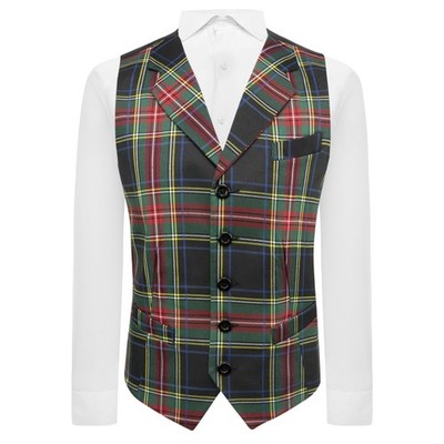 Traditionelle dunkelgrüne Weste mit Schottenkaro und Revers, schottisch, Schottland