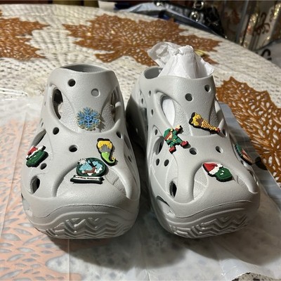 Crocs Men's Gray Slip-On Sandals with Decorative Accents