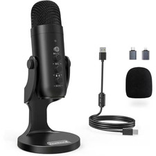 USB Microphone Condenser PC Mic Plug and Play Gaming PS4 PS5 Headphone Output Vo