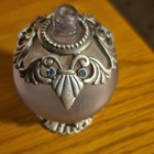 Ornate Pink Frosted Glass Perfume Bottle w/ Metal Humingbird Bird Stopper — photo 9