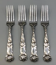 Bridal Rose by Alvin Sterling Silver set of 4  Luncheon Forks 6.75"