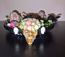 Day of the Dead Halloween Graveyard Diorama Bowl Skulls Coffin RIP Tombstones