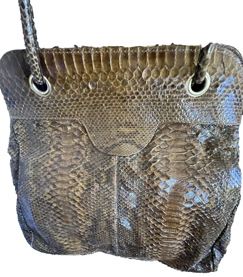 Bolso Cartera Piel Serpiente Pitón Auténtico De Colección Milán Italia Artesanal Artesanal Foto 3 de 4