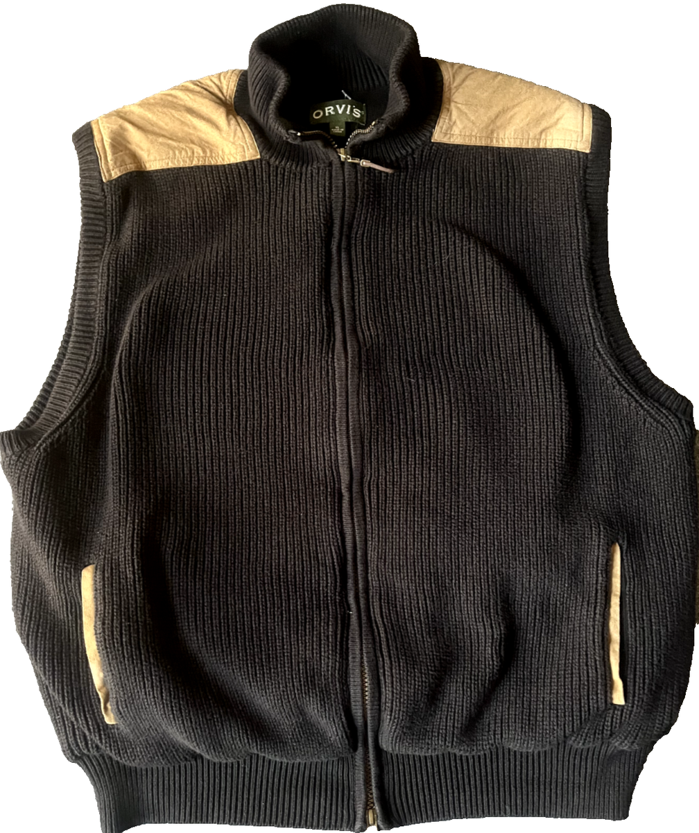トップス 90s ORVIS hunting wool vest Orvis Men's XL Vest Black Leather Shoulder Knit Warm Fishing