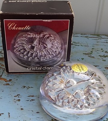 Vintage Cristal D'Arques Chouette Eule Briefbeschwerer verpackt. Bleikristall Frankreich sehr guter Zustand