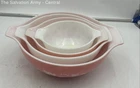 Pyrex Pink White Gooseberry Round Shape Double Handle Mixing Bowls Lot Of 4