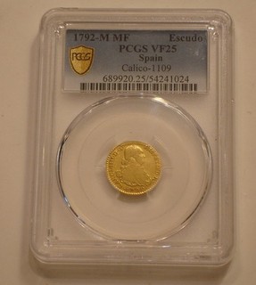 1792 M MF GOLD Escudo Mexico PCGS VF 25 Calico 1109