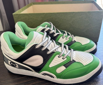 Gucci Basket Green White Black Low Top Colorblock Men's Athletic Sneakers