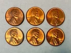 Lot of 6 Red 1950s Lincoln Cents (Wheat Pennies), Uncirculated, All Denver Mint