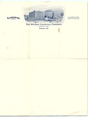 Vintage Wilson Chemical Co. Cloverine letterhead Tyrone PA