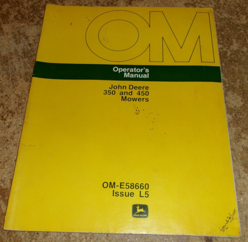 vintage john deere 350/450 mowers operators manual good used