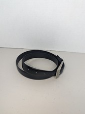 Vintage Jones New York Women's Black Leather Belt Silver Buckle Size 30-34 M