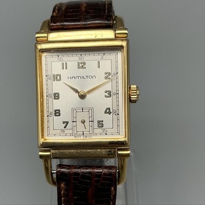 Hamilton Wilshire Registered WatchMens Watch 22mm Gold Tone Leather New Battery