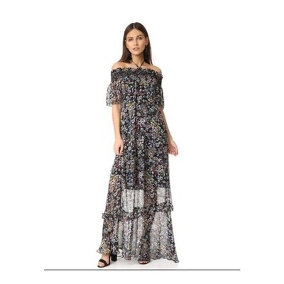 Rebecca Minkoff Lima Floral Halter Off Shoulder Maxi Dress Wedding Summer Size 4