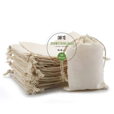 Muslin Drawstring Cotton Bags - 50 Pcs, 4x6 Inch - Organic Fabric Sachets for...