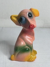 RSC Co. Vintage Chalkware Dog Puppy Statue 5" Pink Yellow Carnival Prize Used