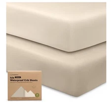 Nest Design Isla Waterproof Crib Sheets 2-Pack Beige