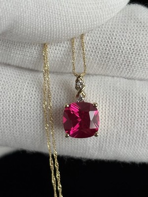 10k Gelbgold Lab Created Rubin & Diamant XO Anhänger Kette 19'' Halskette fein