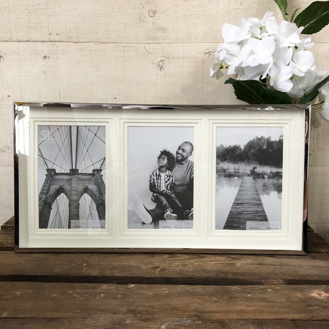 Chrome Multi Freestanding Triple Family Picture Collage Home Display Photo Frame