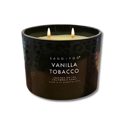 sand and fog vanilla tobacco candle Sand + Fog Vanilla Tobacco Candle 12 Oz Glossy Black Glass Jar w/Leopard  Design