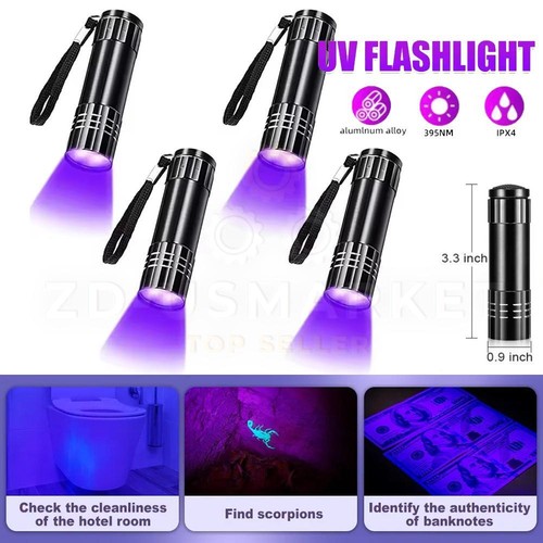 Violet LED Flashlight Blacklight 365nm 395nm Inspection Torch Lamp Purple UV Night Lamp 3 Modes Zoomable Ultraviolet Lamps
