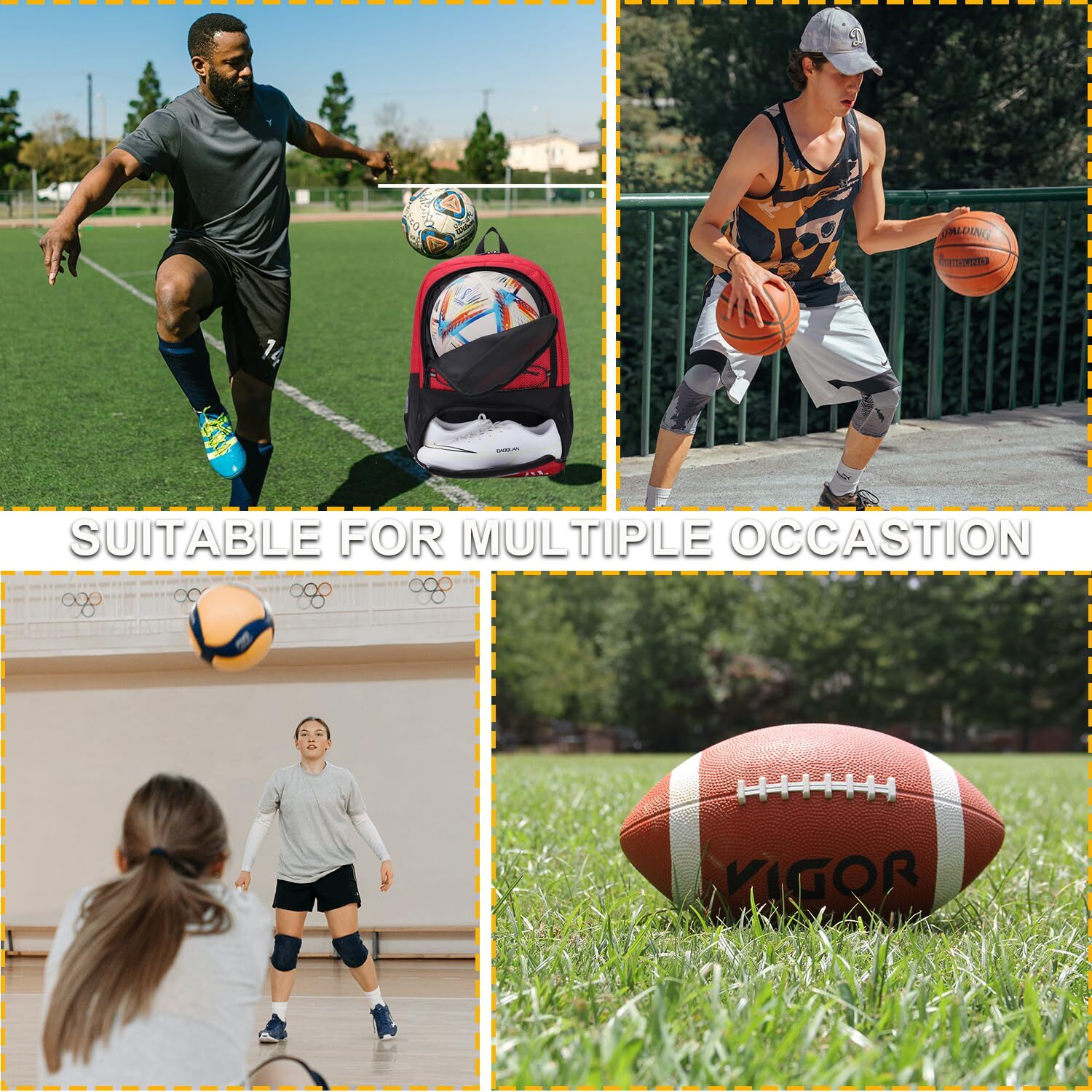 Multi-Sport Backpack with Ball Compartment for Soccer Basketball Volleyball
