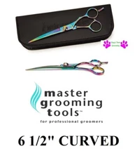 Master Grooming Tools RAINBOW ICE CURVED 6 1/2" Pet Dog Cat SHEAR SCISSOR & CASE