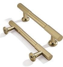 10 Pack Brushed Brass Cabinet Pulls 3-3/4 inch Solid Kitchen Cabinet Handles...