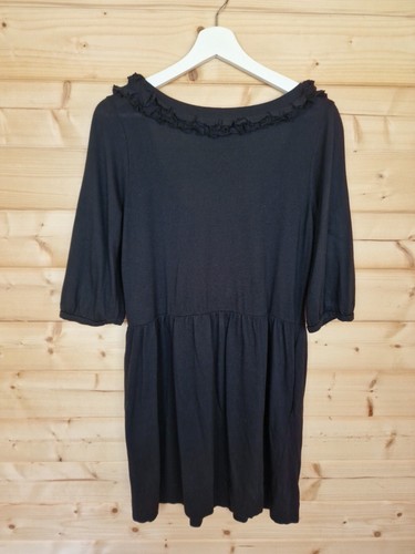 See By Chloe Tunic Dress 3/4 Sleeve Black Ruffles UK 8 Pockets Modal Cotton Top - Picture 9 of 13