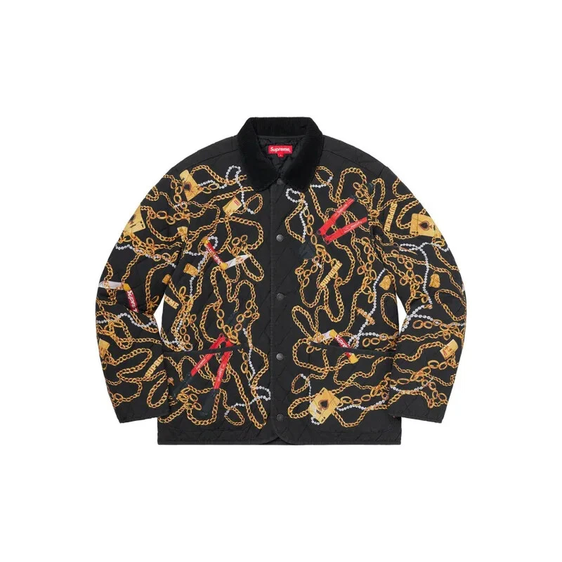 Veste matelassée noire imprimée chaîne dorée SUPREME M