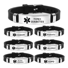 Medical Alert ID Bracelet Wristlet Adjustable Diabetes Allergy COPD Pacemaker