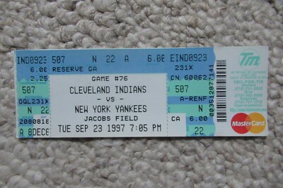 INDIANS VS YANKEES 9/23/1997 FULL TICKET ~ MARTINEZ/ALOMAR/JUSTICE+ HRs