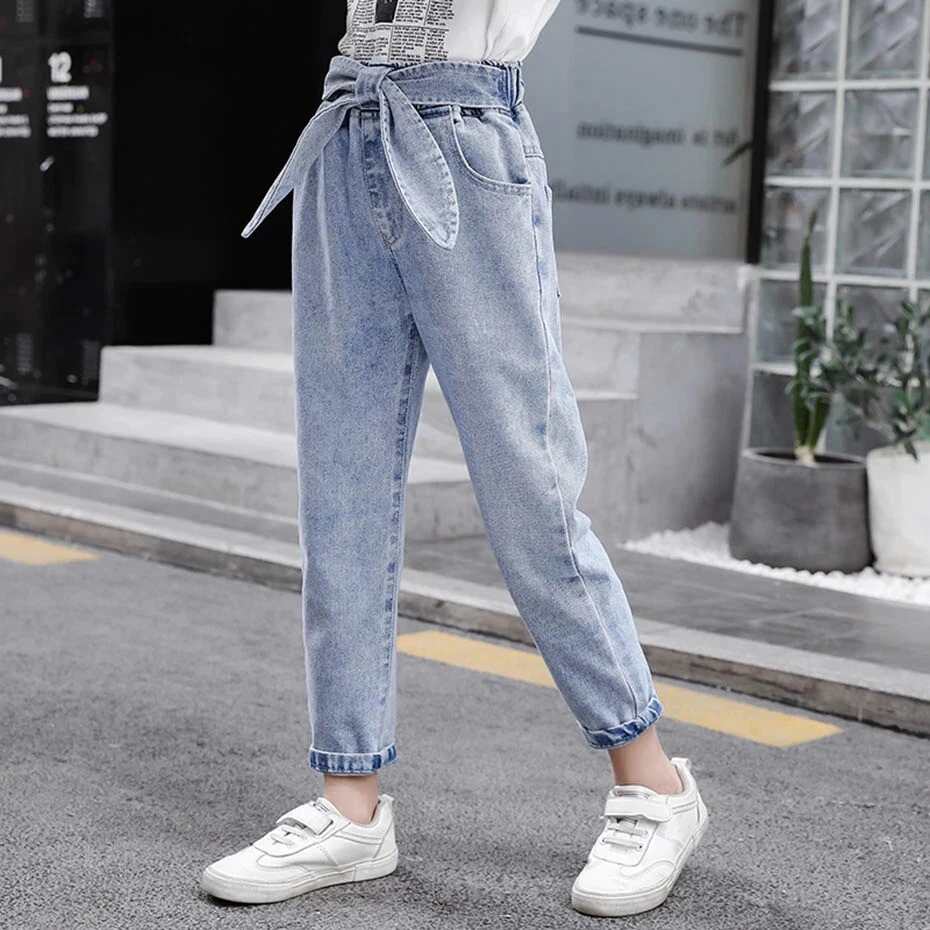 Solid Summer Jeans For Girls Fashion Bow Girls Jeans Pants Casual