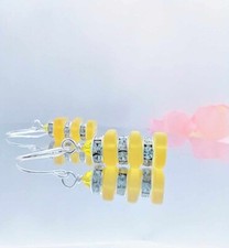 Stacked Yellow Sea Glass Earrings, Gift For Her, Handmade, Minimalist Jewelry