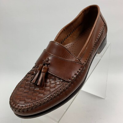 Bass Loafers Brown Leather Woven Tassel Moc Round Toe Slip On Shoes Size 11M Bass Loafers Brown Leather Woven Tassel Moc Round Toe Slip  main image 4