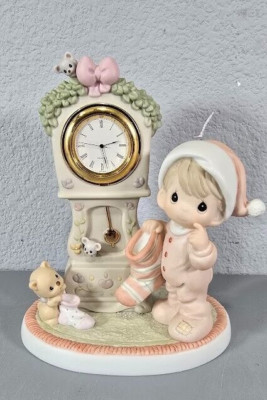 NIB Precious Moments Boy w/Clock Figurine # 532932~It's Almost Time For Santa 
