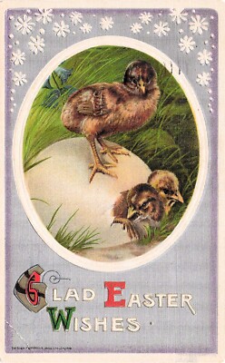 Antique Easter Card Cute Chicks Spring Catholic Orthodox Art Vtg Postcard F62