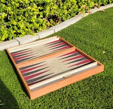 Vintage Wood Box Case Corduroy Field Backgammon Board