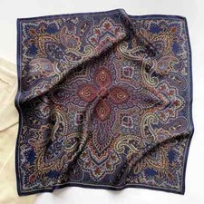 100 Mulberry Silk 27" Square Scarf Women Neckerchief Wrap Vintage Blue Paisley