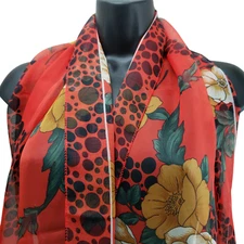 Women's Scarf Sheer Red Multi Pattern Floral 19/66"