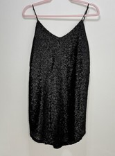 Amuse Society Slip Dress Full Sequin Black Short Spaghetti Strap Party Sz M