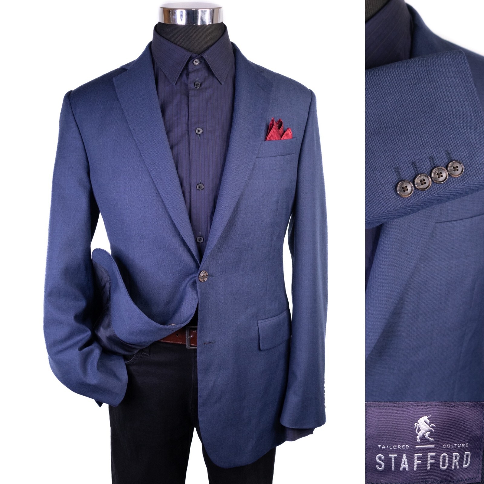 Blazer Abrigo Deportivo de Viaje Clásico Stafford Para Hombre Talla 40L Azul Sólido Mezcla de Poliéster-image