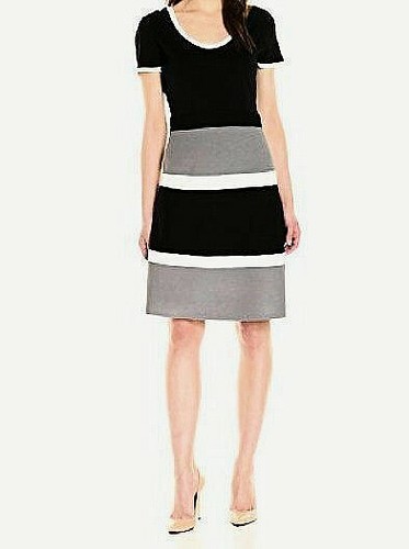 COLORBLOCK KNIT SHIRT DRESS, B\u0026W/GRAY 