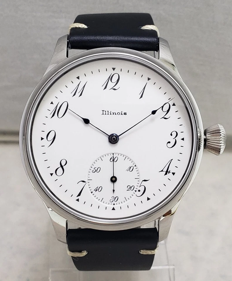Illinois 12s Pocket Marriage Watch Conversion 44mm SS Wrist Watch 1907 Movement - Image 3 of 4