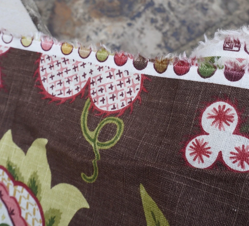 Kaufmann Floral Vine Fabric Brown Multicolor Linen Look 54” BTY Soil Stain Rep - Image 4 of 4