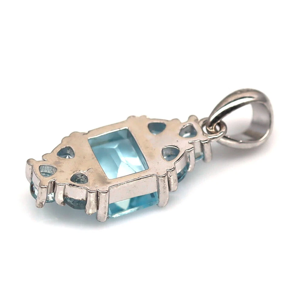 Ciondolo Donna Argento Sterling 925 Placcato Oro Pietra Topazio Blu Cielo - Immagine 3 di 3