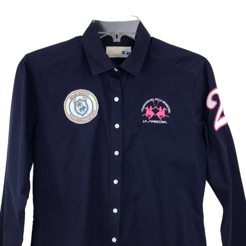 La Martina Maserati Shirt Mens S Navy Blue Long Sleeve Button Up Miami Beach