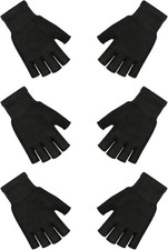 3 Pairs Fingerless Gloves for Women Men Teens Winter Half Finger Black Knit